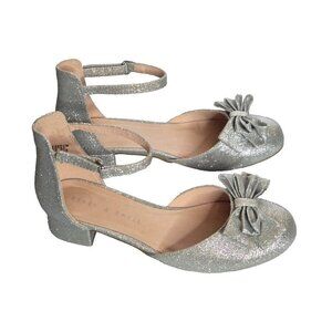 Kelly & Katie Victoria Pump Silver Glitter Front Bow Ankle Strap Girls Shoe Sz 3